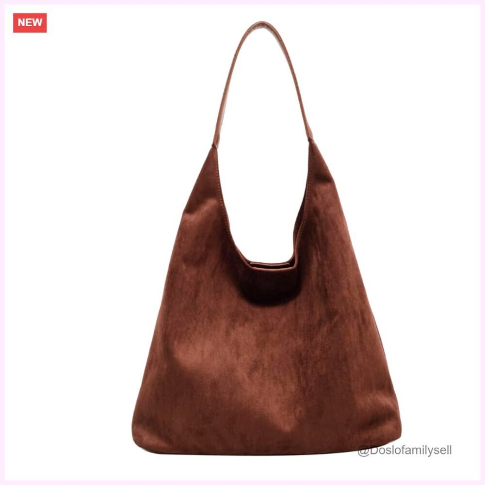 Faux Suede Hobo Bag Slouchy Tote Shoulder Purse Office Elegant Chic